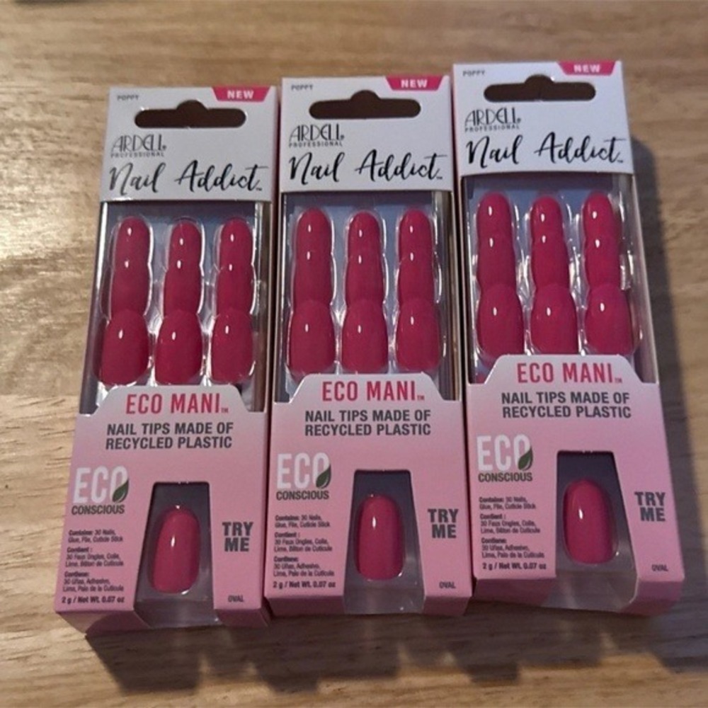 Ardell Nail Addict Eco Mani Nail Tips Poppy Pink Oval 30 Count 3 Pack 58636 - Picture 10 of 14